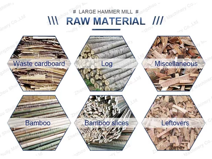 Raw materials processed by hammer mill wood crusher